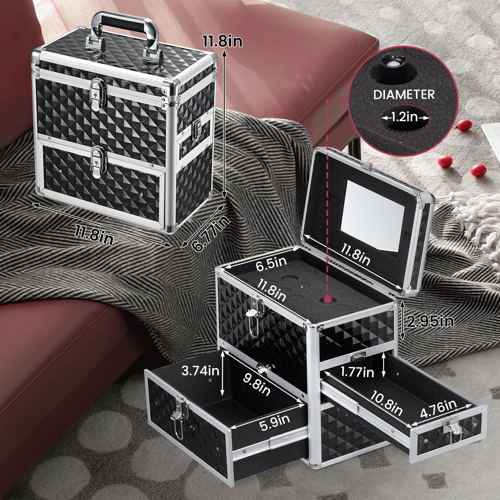 FRENESSE テクスチャー化粧ケース Amazon.com : Frenessa Nail Polish Makeup Train Case with Drawer